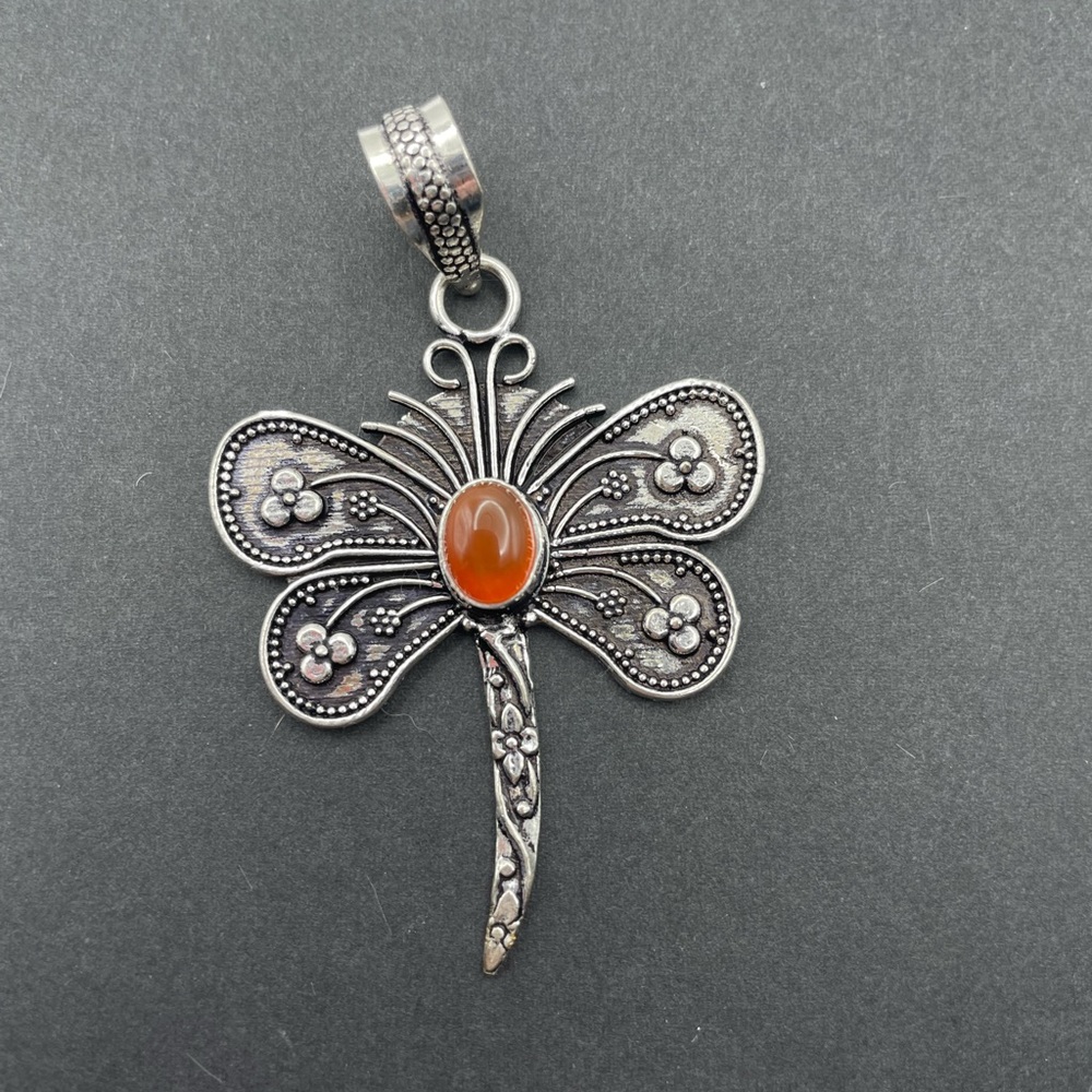 Silver butterfly pendant red onyx, gemstone, handmade, Boho style fashion - Picture 1 of 3